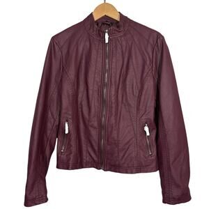 NEW! Made by Johnny Vegan Leather Jacket Mock Neck Moto Biker Wine Purple - M